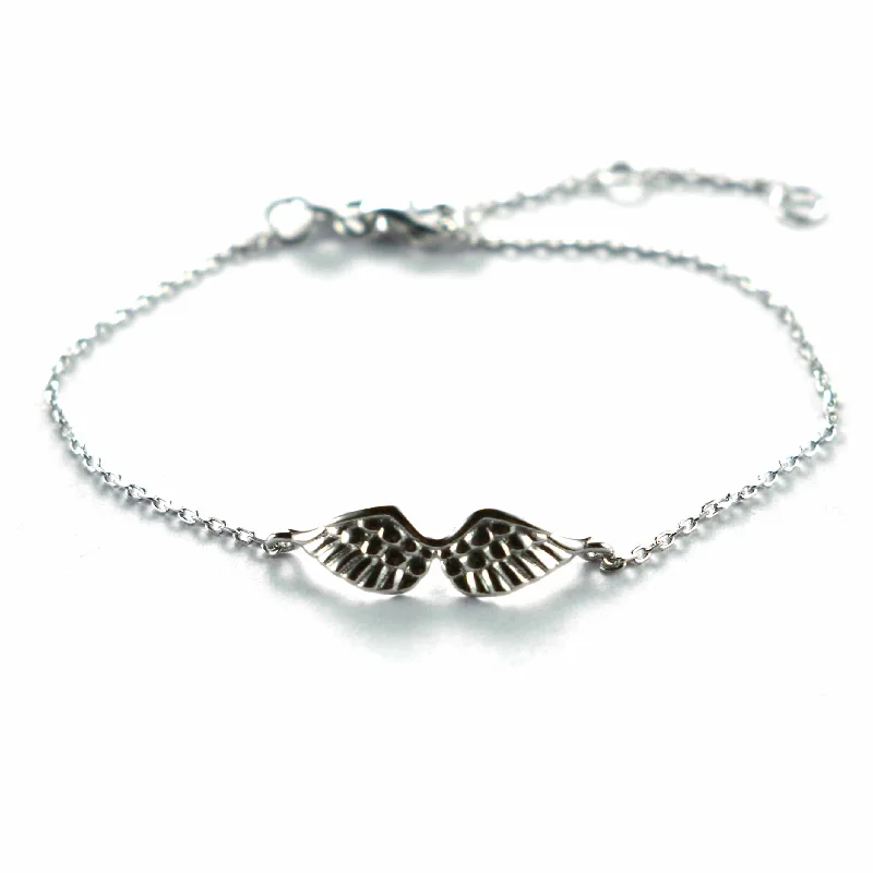 Wing silver bracelet with platinum plating