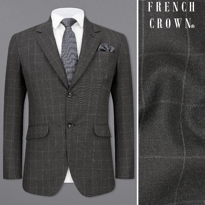 Charcoal Gray Windowpane Single Breasted Blazer