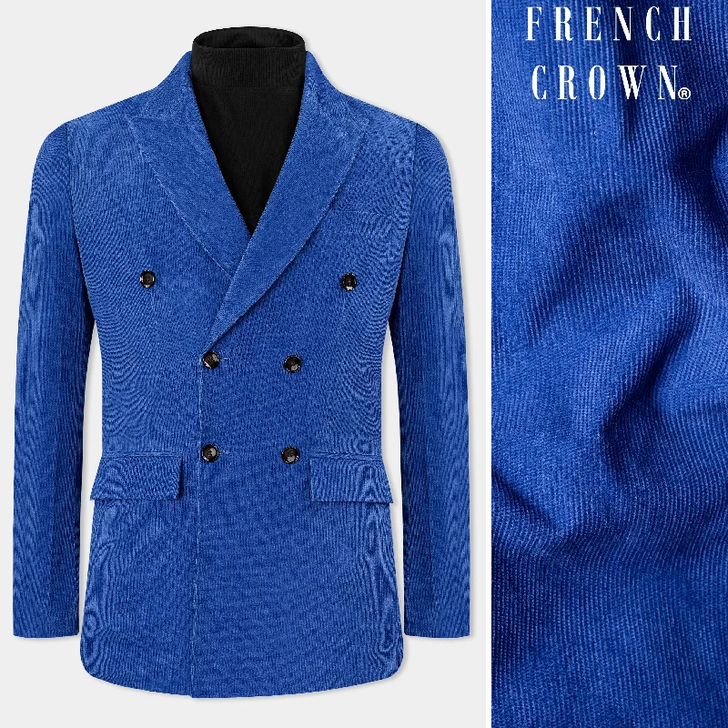 Cobalt Blue Double Breasted Corduroy Premium Cotton Blazer