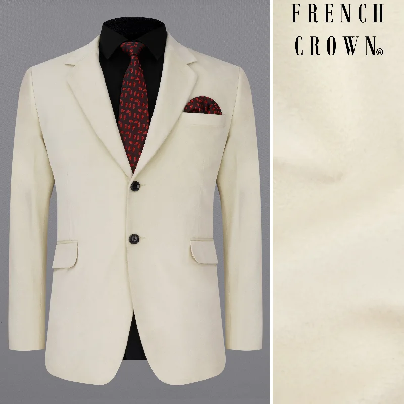 Eggshell Cream Single Breasted Premium Velvet Designer Blazer