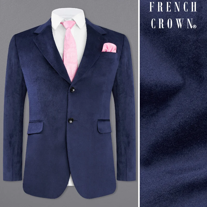 Firefly Blue Single Breasted Velvet Blazer