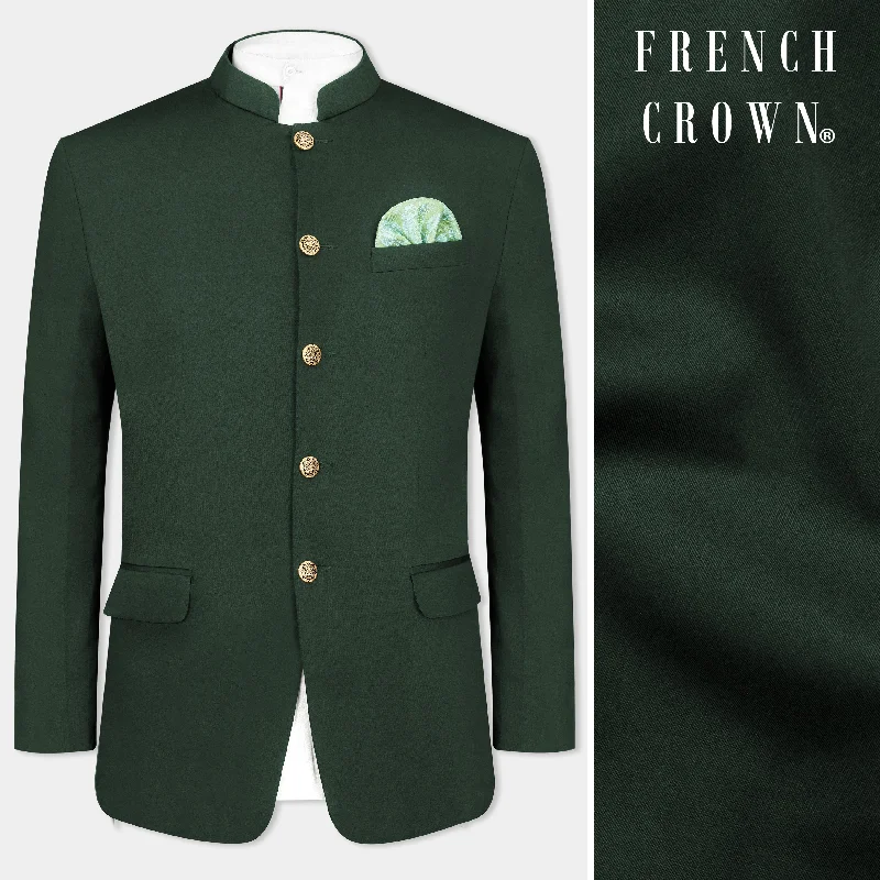 Heavy Metal Green Premium Cotton Bandhgala Stretchable Traveler Blazer