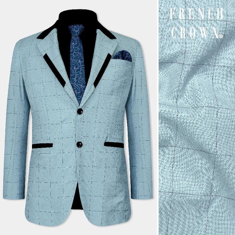 Metallic Gray Windowpane Wool Rich Designer Blazer