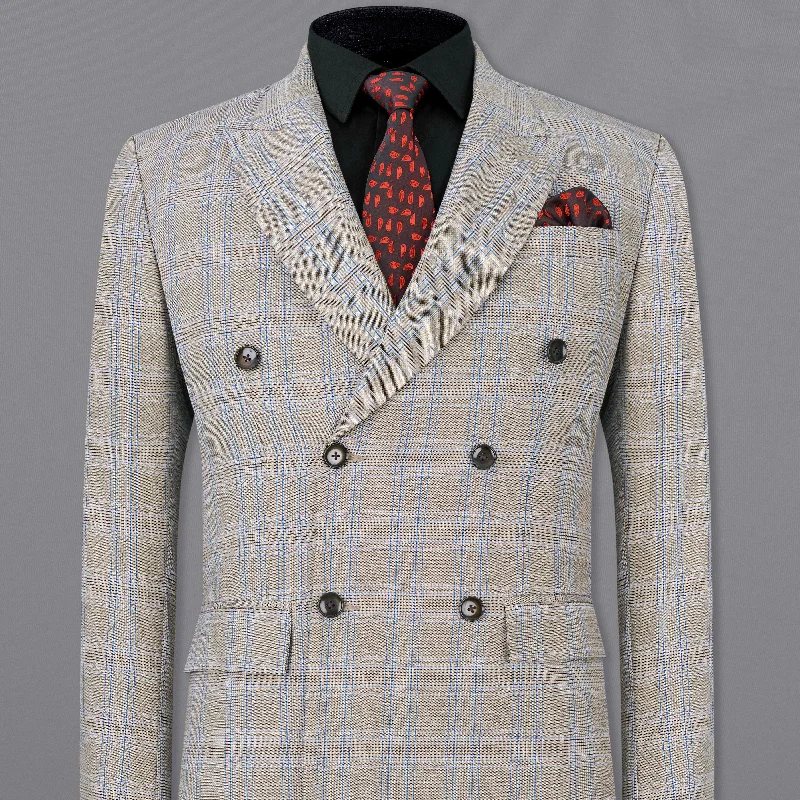 Sandrift Brown with Persian Blue Plaid Double Breasted Blazer