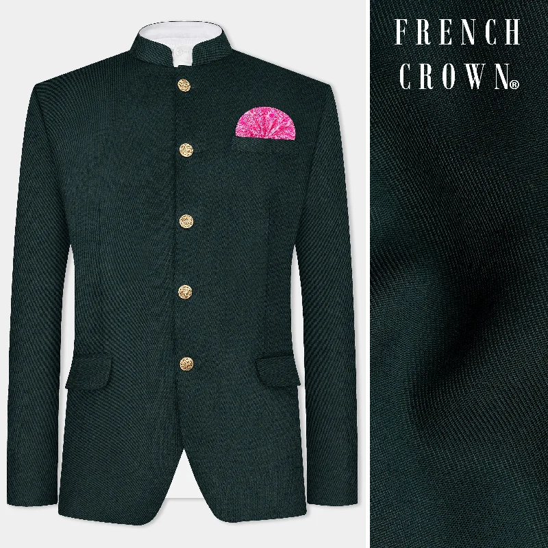 Timber Green Wool Rich Bandhgala Blazer