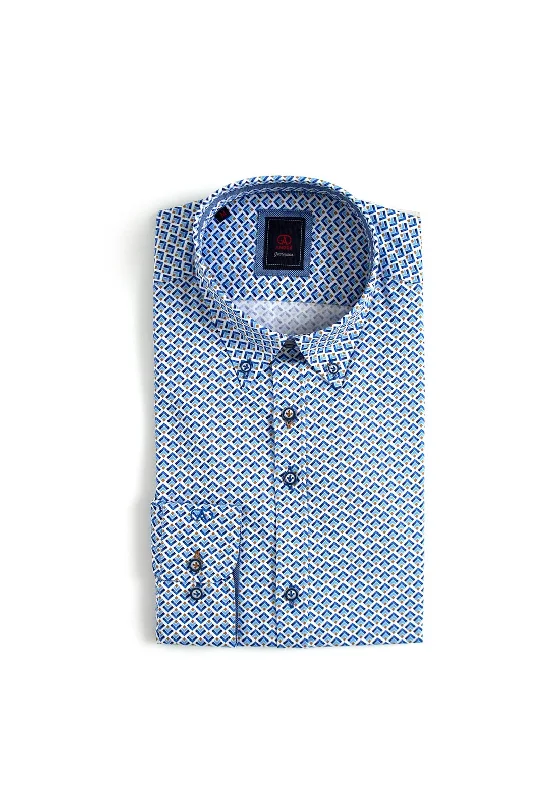 Andre Derg Geo Print Shirt, Taupe & Blue