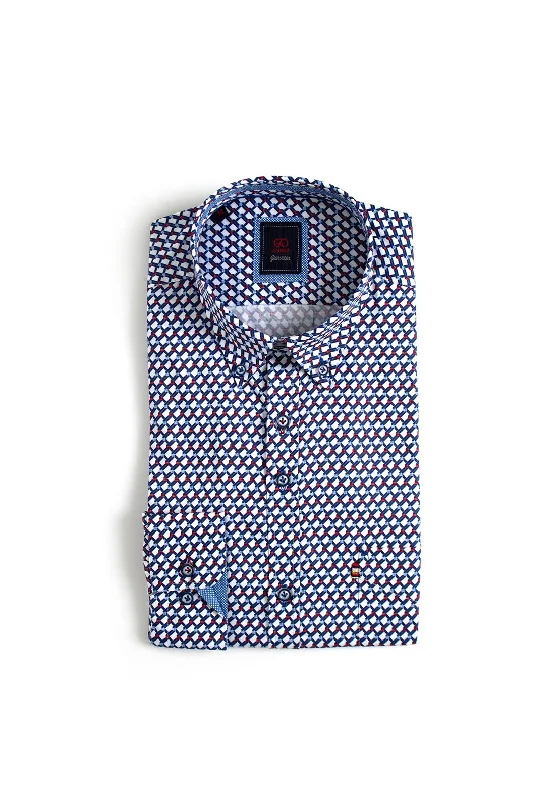 Andre Nore Geo Print Shirt, Burgundy & Blue