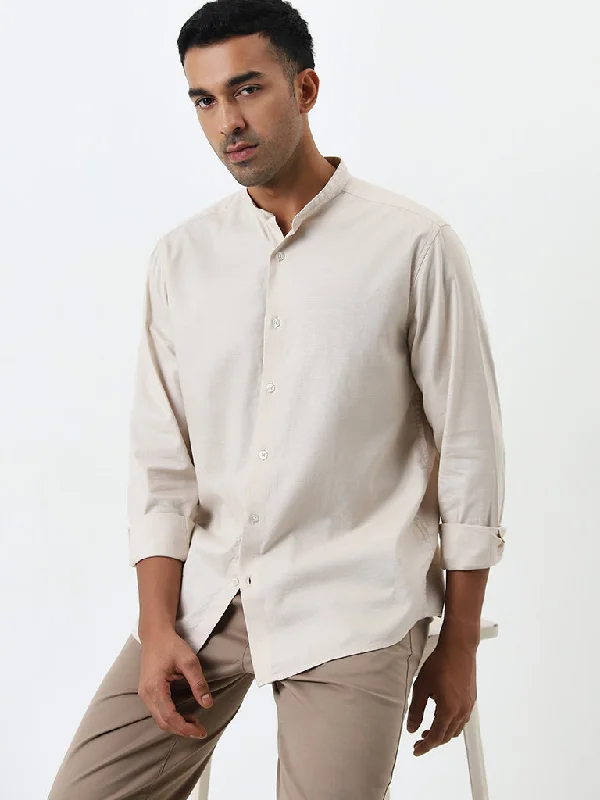 Ascot Beige Solid Relaxed-Fit Cotton Shirt