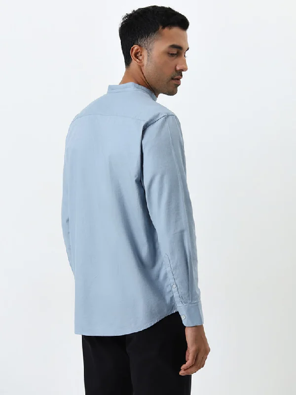 Ascot Dusty Blue Solid Relaxed-Fit Cotton Shirt