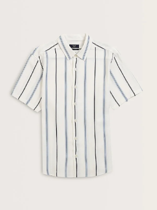 Ascot Off-White Striped Blended Linen Relaxed-Fit Shirt