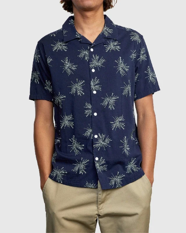 Beat Print Short Sleeve Shirt - Navy