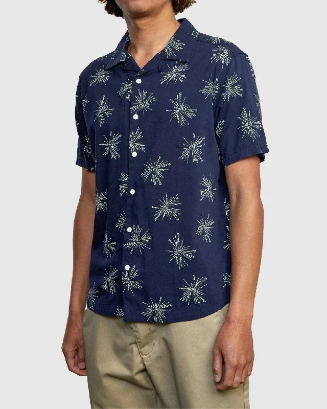 Beat Print Short Sleeve Shirt - Navy