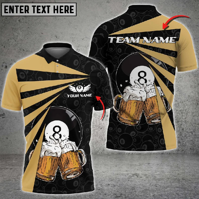 Billiards With Beer Multicolor Options Personalized Name 3D Polo Shirt, Billiard Beer Shirt