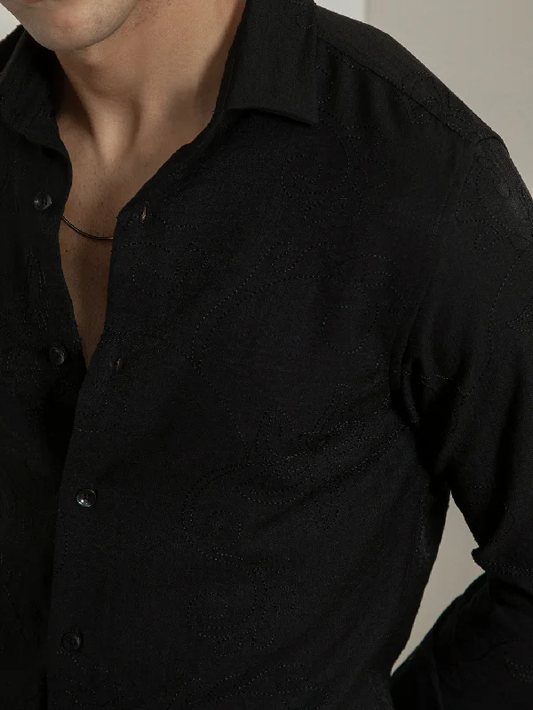 Black Embroidery Plain Shirt