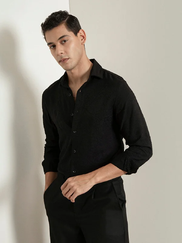 Black Embroidery Plain Shirt