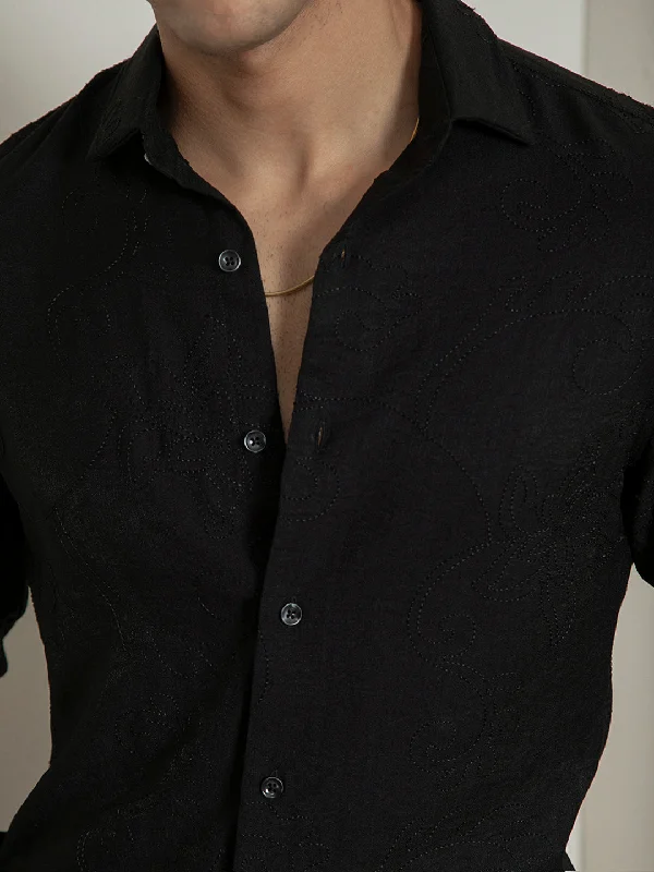 Black Embroidery Plain Shirt