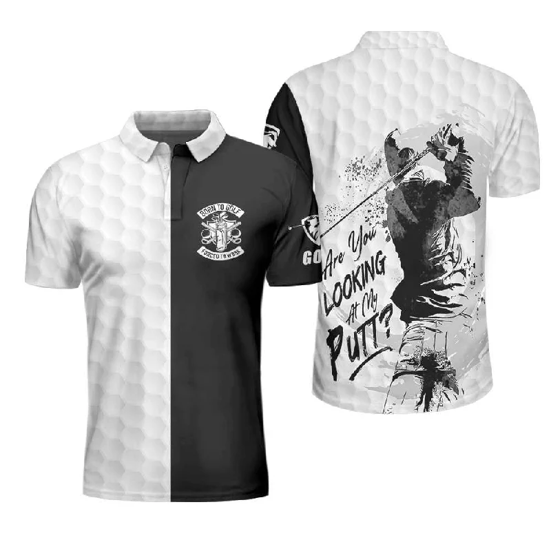 Black & White Are You Looking At My Putt Golf Polo Shirt, Black And Golf Pattern Polo Shirt, Sarcastic Golf Shirt For Men Coolspod