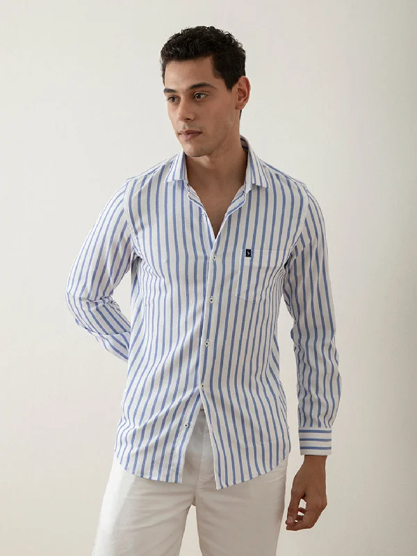 Blue Striped Cotton Lycra Shirt