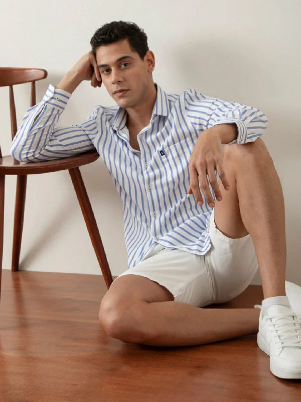 Blue Striped Cotton Lycra Shirt