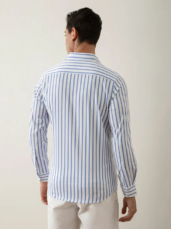 Blue Striped Cotton Lycra Shirt