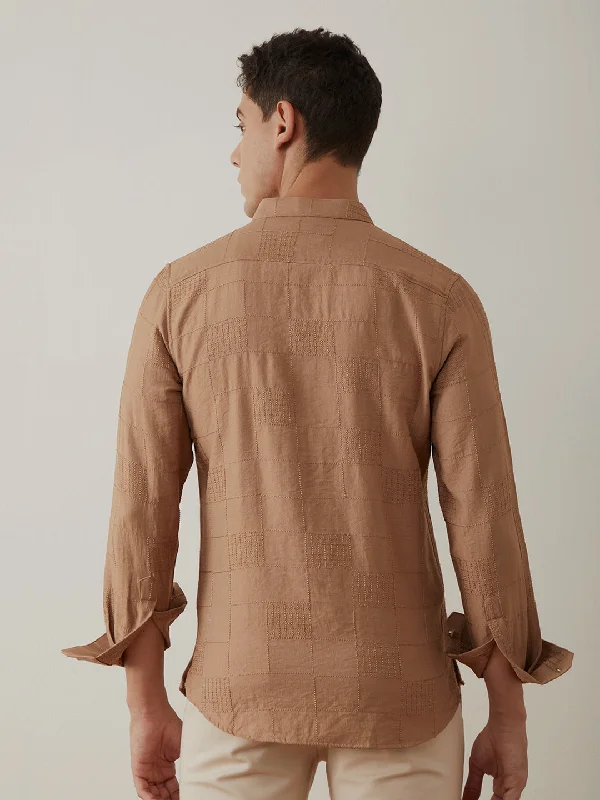 Brown Plain Button Loop Kurta