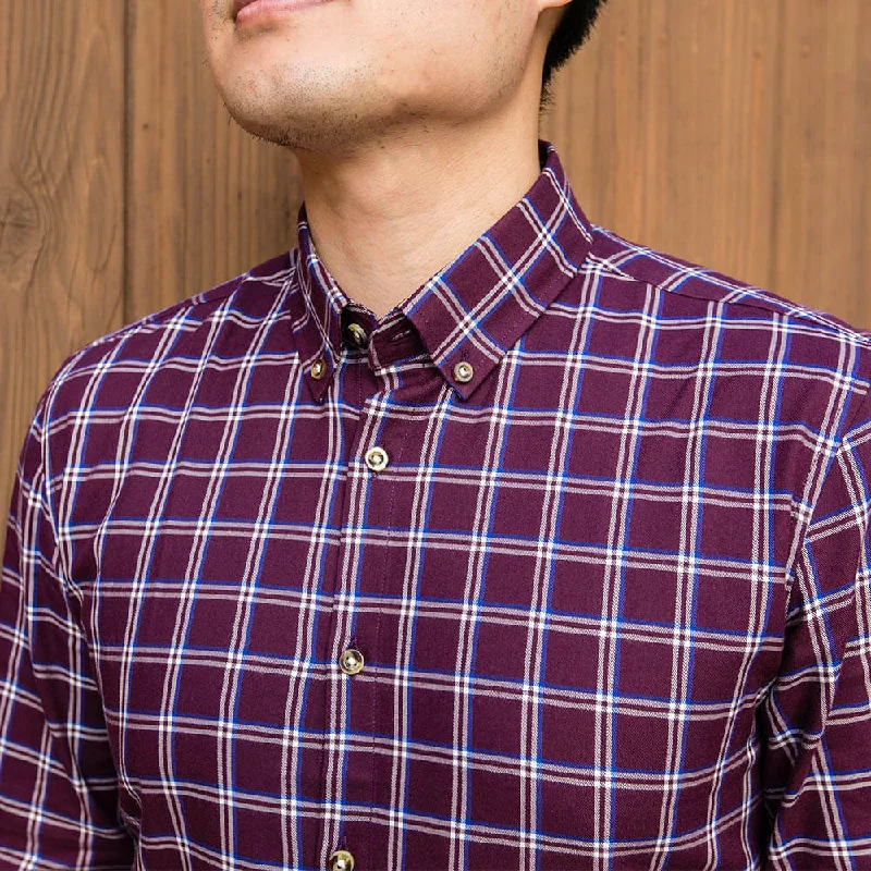 Burgundy and White Flannel Button Down Shirt | The Azuki