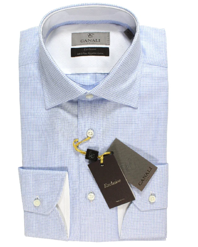 Canali Dress Shirt White Blue Navy Pattern Exclusive Collection - Modern Fit 39 - 15 1/2