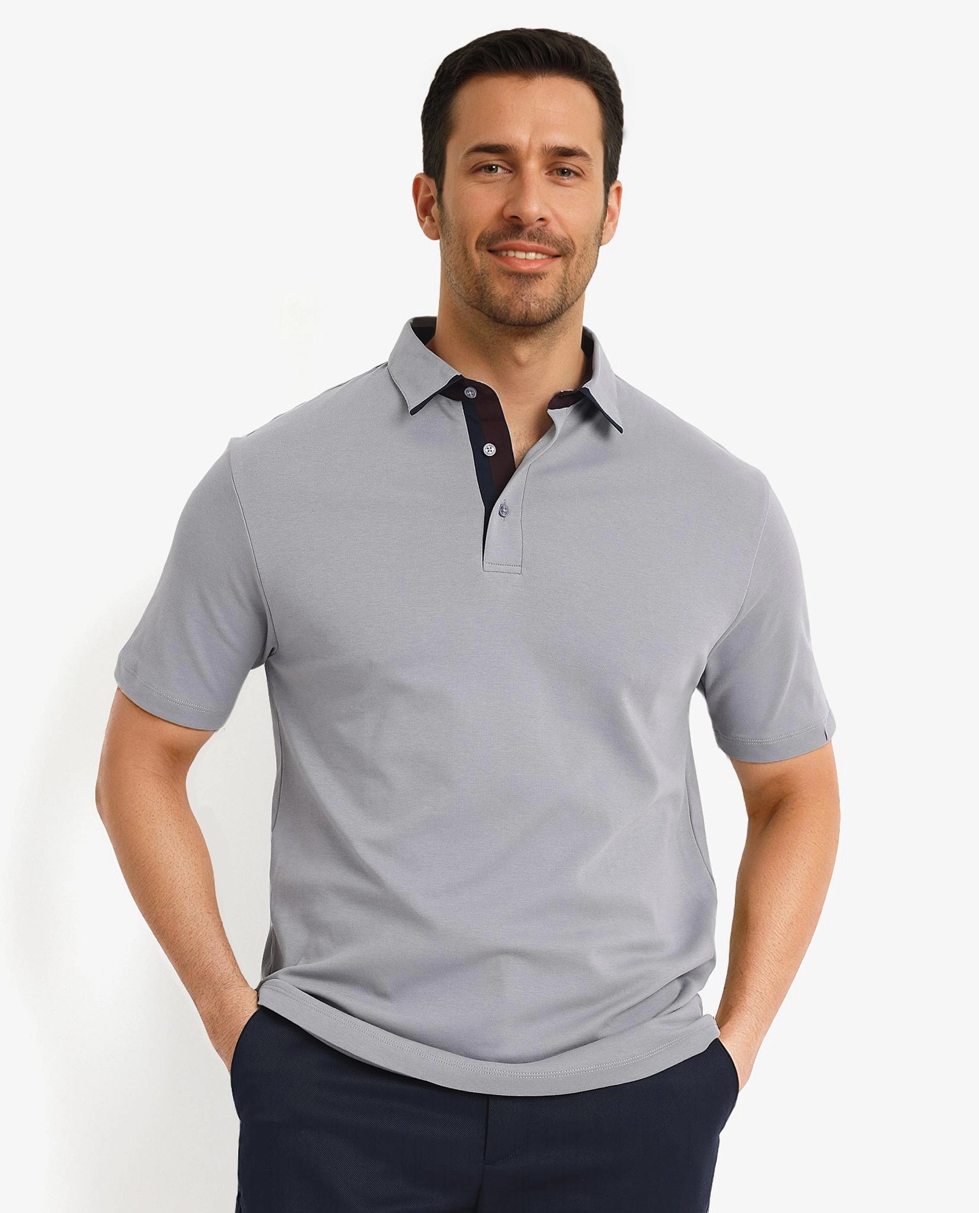 Rare Rabbit Men's Casca Dark Grey Cotton Fabric Collared Neck Half Sleeves Polo T-Shirt