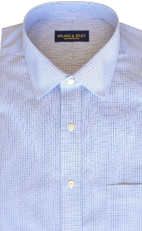 Classic Fit Blue / Navy Microcheck Spread Collar  Supima® Cotton Non-Iron Broadcloth Dress Shirt