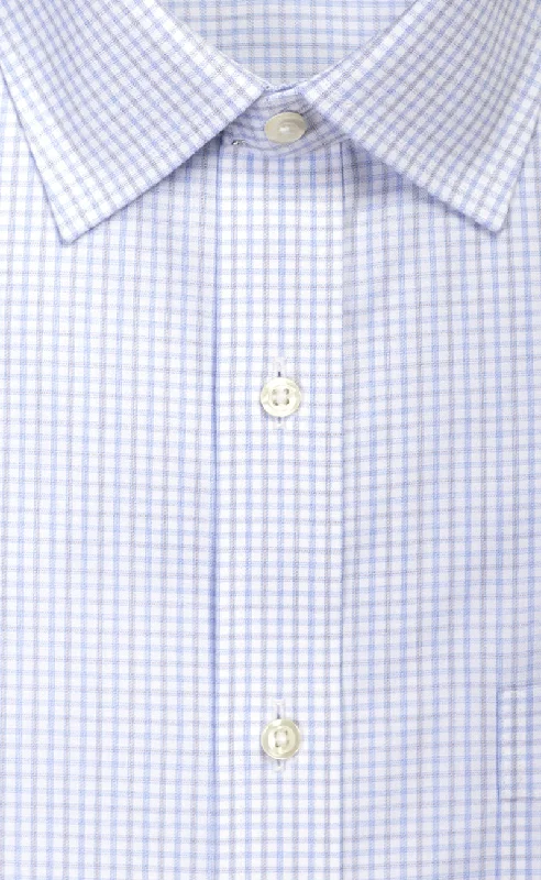 Classic Fit Sky / Grey  Twill Check Spread Collar Supima® Cotton Non-Iron Dress Shirt