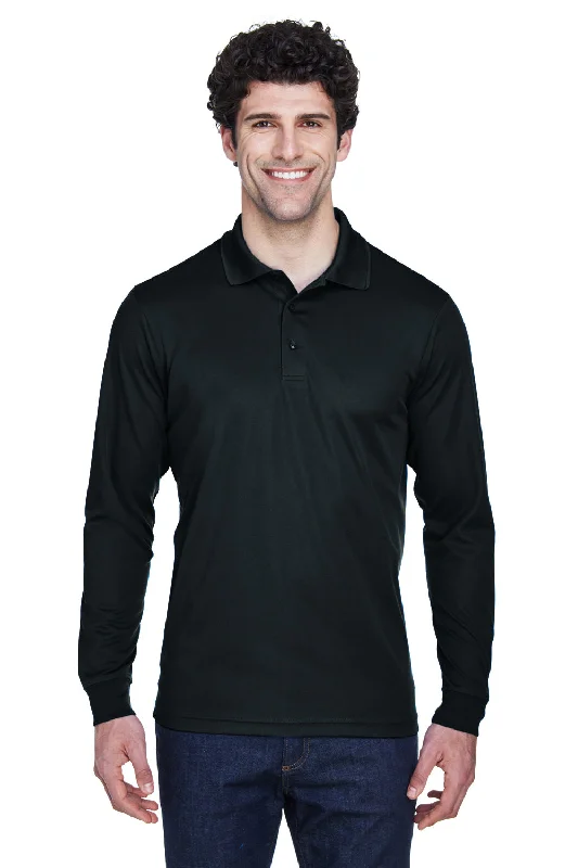 Core 365 Mens Pinnacle Performance Moisture Wicking Long Sleeve Polo Shirt - Black