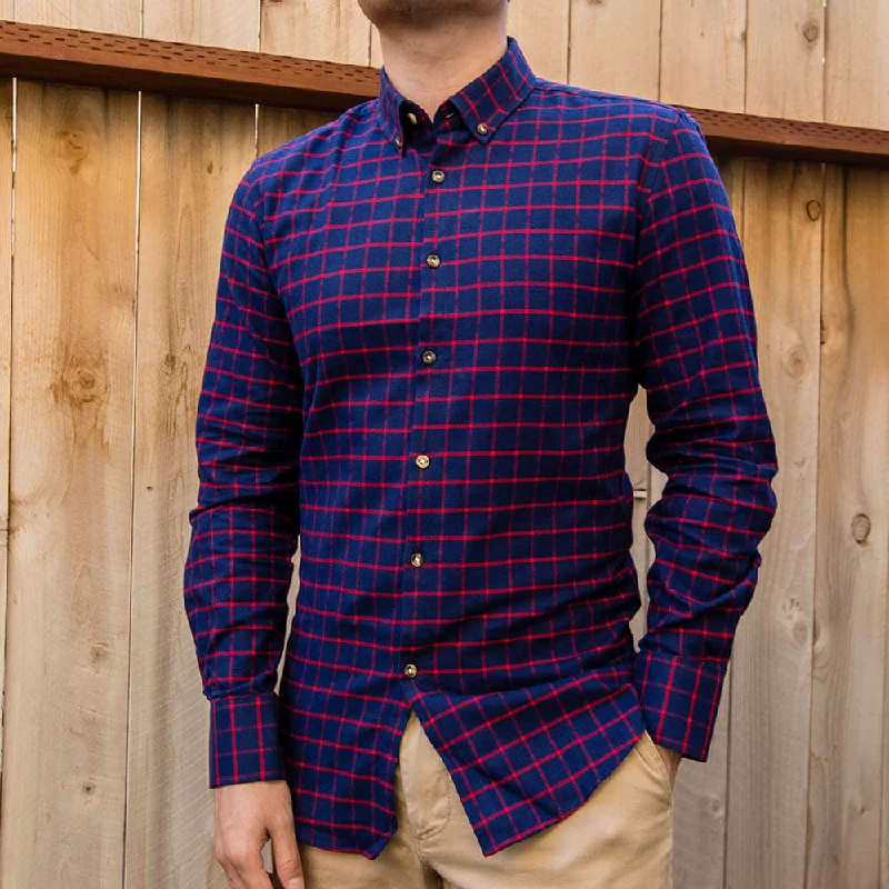 Dark Blue and Red Flannel Button Down Shirt | The Betta