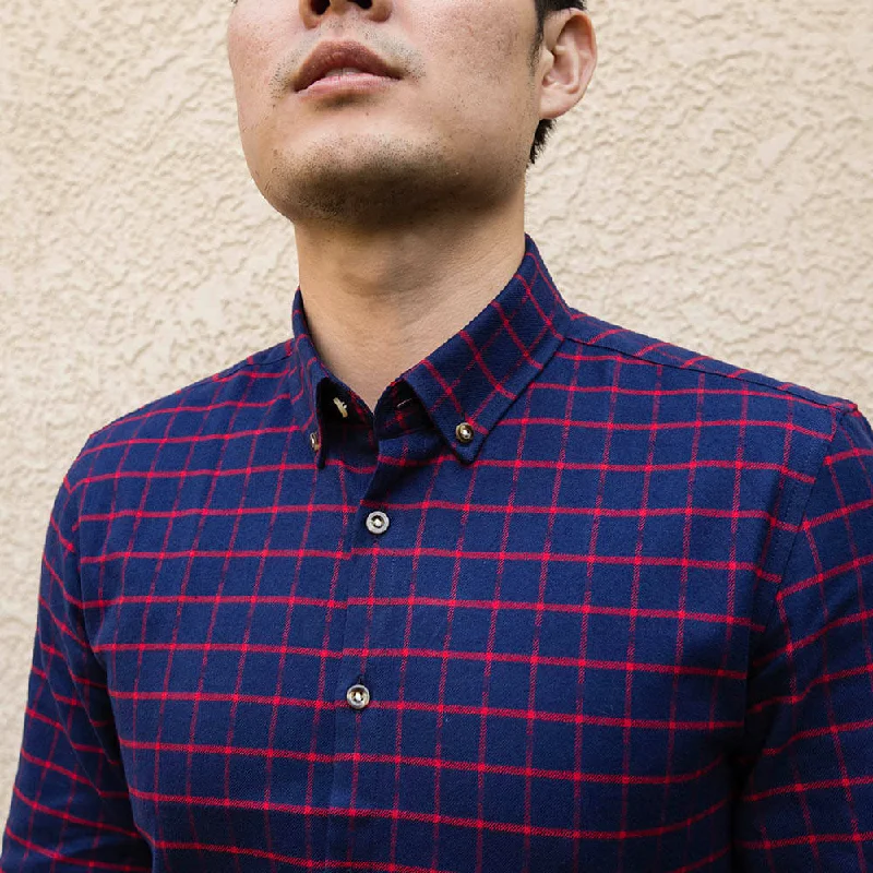 Dark Blue and Red Flannel Button Down Shirt | The Betta