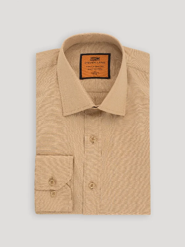 Poplin Dress Shirt | Slim Fit | Barrel Cuff | 100% Cotton | Khaki