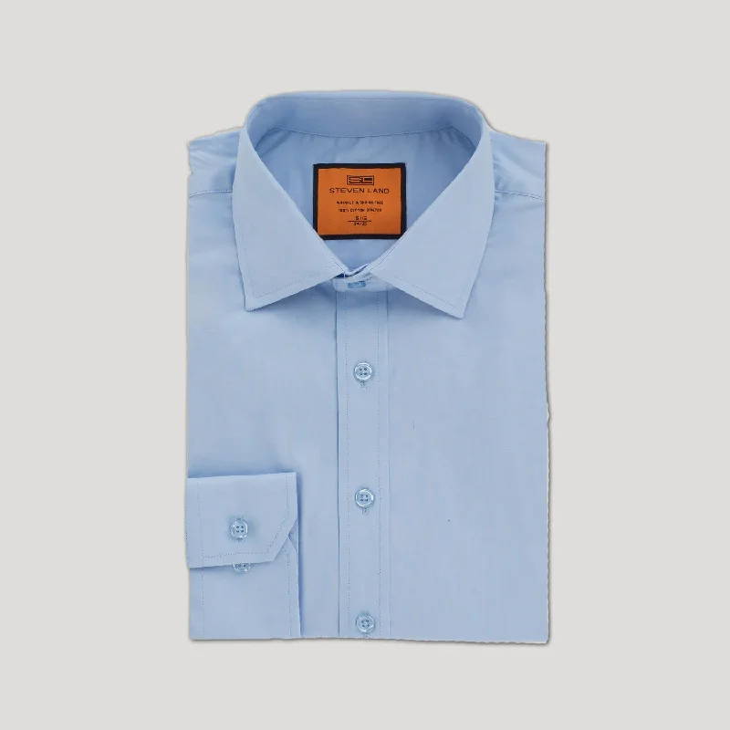 Poplin Dress Shirt | Slim Fit | Barrel Cuff | 100% Cotton | Light Blue