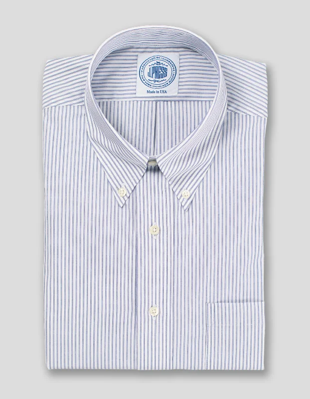 NAVY END ON END STRIPE DRESS SHIRT