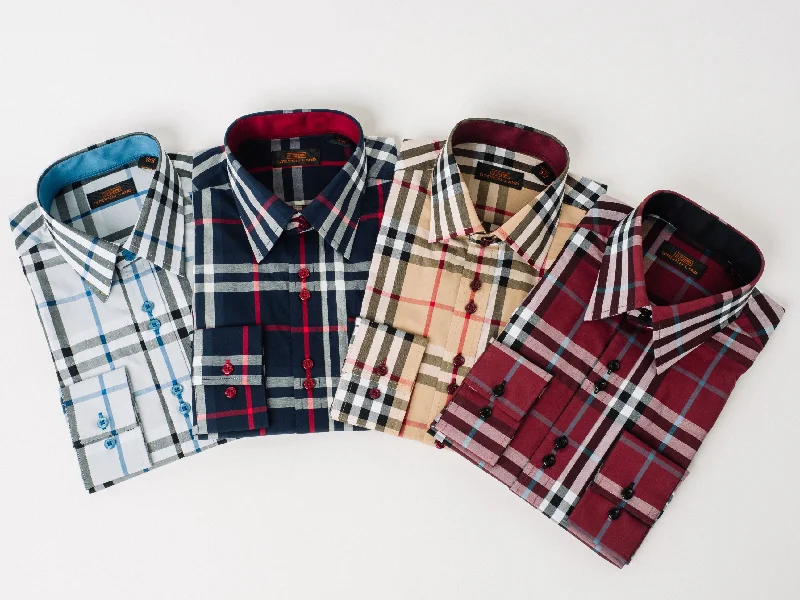 The Tartan III Dress Shirt | Regular Barrel Cuff & Classic Collar | Navy