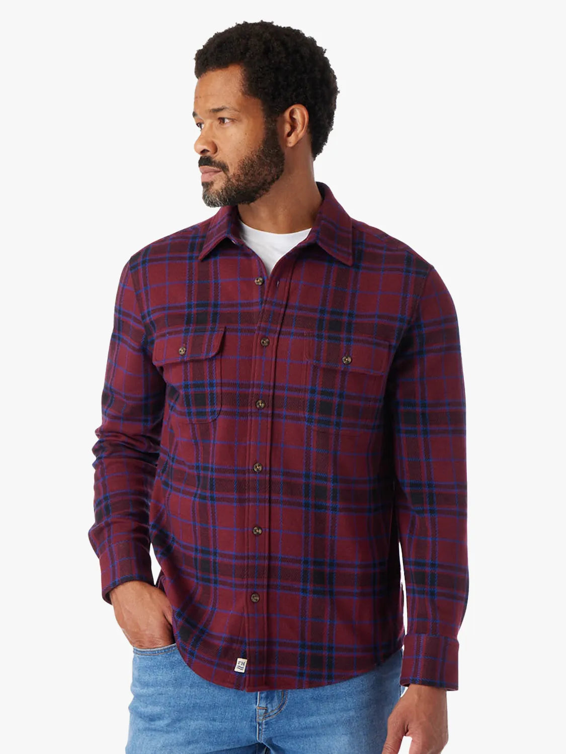 Dunewood Ultra Stretch Flannel | Cobalt Wine Plaid