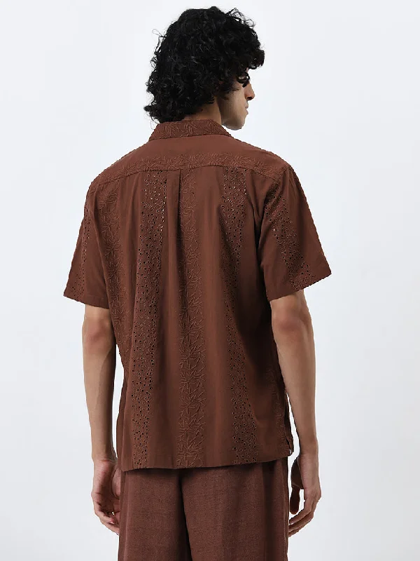 ETA Brown Schiffli Detailed Relaxed-Fit Shirt