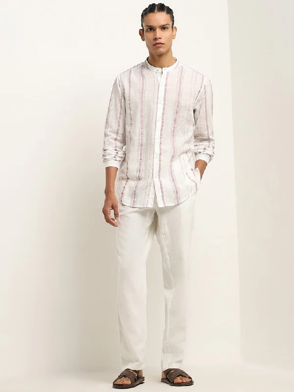 ETA Dusty Pink Stripe Printed Resort-Fit Cotton Shirt