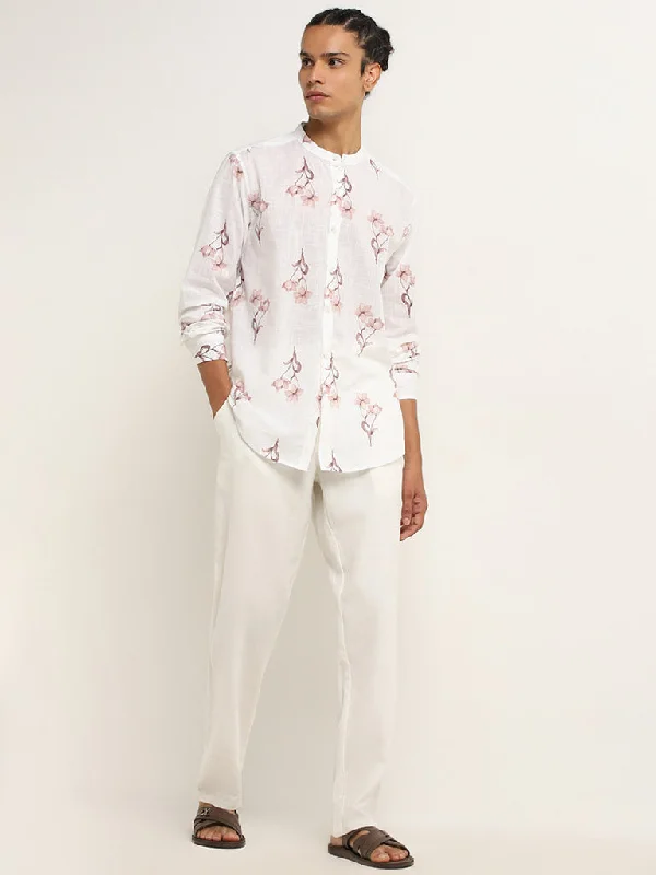 ETA White Floral Printed Resort-Fit Cotton Shirt