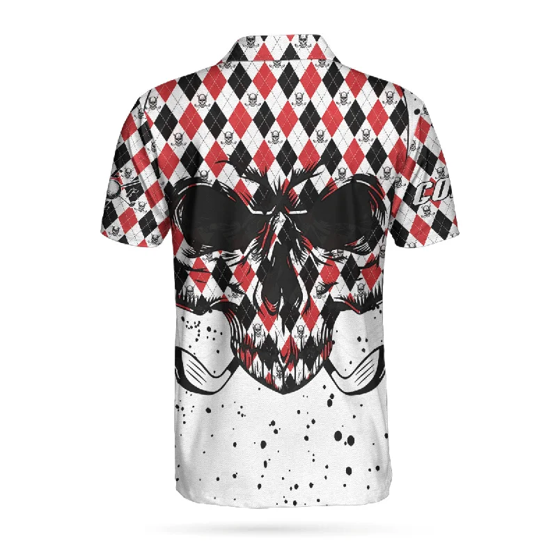 Golf Skull Red Black And White Pattern Polo Shirt, Argyle Pattern Polo Shirt, Best Golf Shirt For Men Coolspod