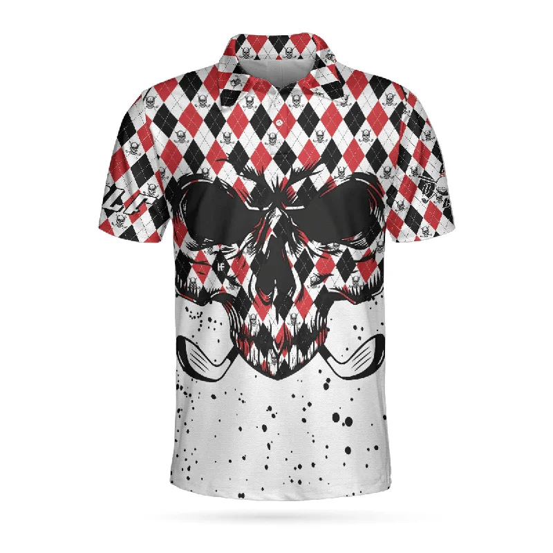 Golf Skull Red Black And White Pattern Polo Shirt, Argyle Pattern Polo Shirt, Best Golf Shirt For Men Coolspod