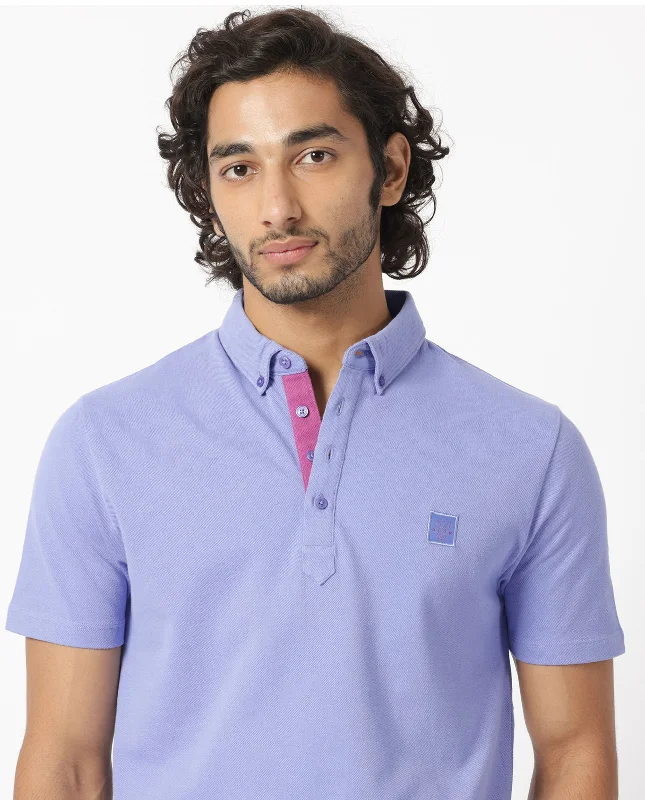 Rare Rabbit Men's Herval Pastel Purple Cotton Fabric Collared Neck Half Sleeves Polo T-Shirt