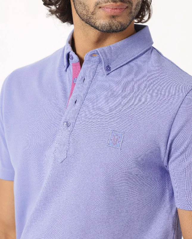 Rare Rabbit Men's Herval Pastel Purple Cotton Fabric Collared Neck Half Sleeves Polo T-Shirt