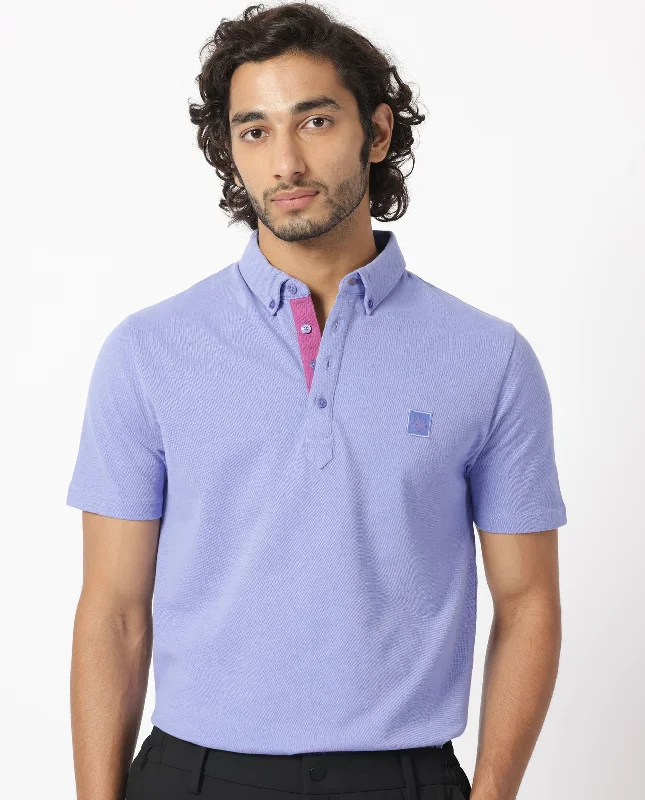 Rare Rabbit Men's Herval Pastel Purple Cotton Fabric Collared Neck Half Sleeves Polo T-Shirt