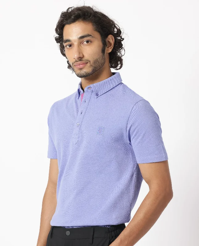 Rare Rabbit Men's Herval Pastel Purple Cotton Fabric Collared Neck Half Sleeves Polo T-Shirt