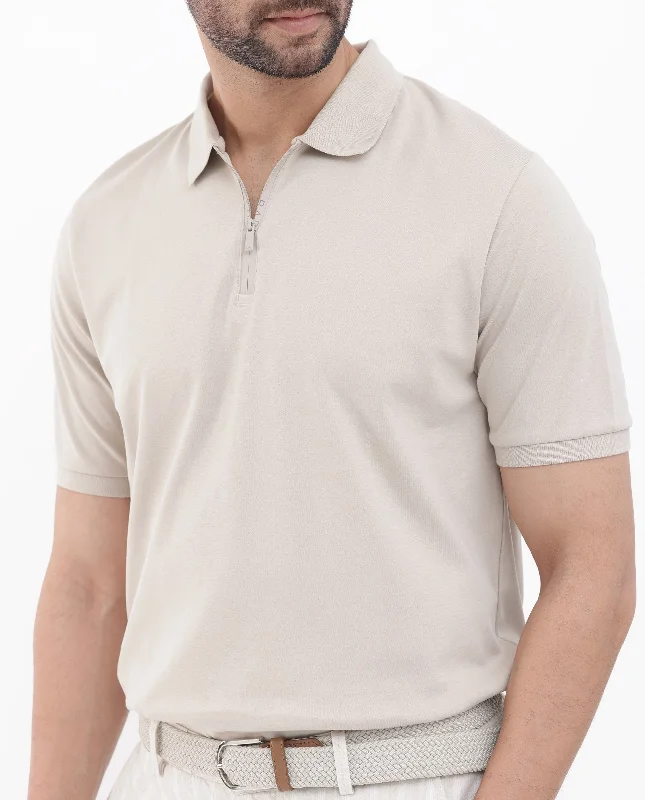 Rare Rabbit Men's Holit Dusky Beige Half Sleeves Solid Polo T-Shirt