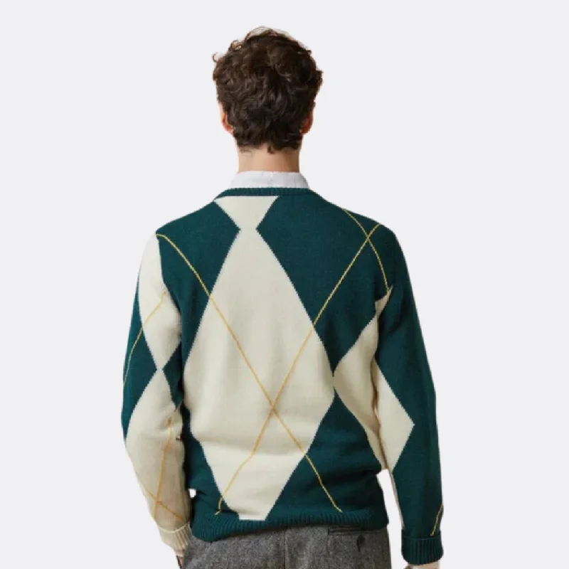 Intarsia Extrafine Wool Sweater (Green + Ecru)