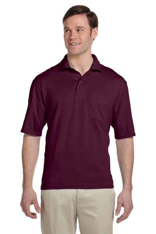 Jerzees Mens SpotShield Stain Resistant Short Sleeve Polo Shirt w/ Pocket - Maroon